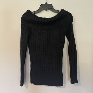 Nellik Alpaca Blend Made in Peru Sweater L Ribbed Black Cowl Neck Off Shoulder